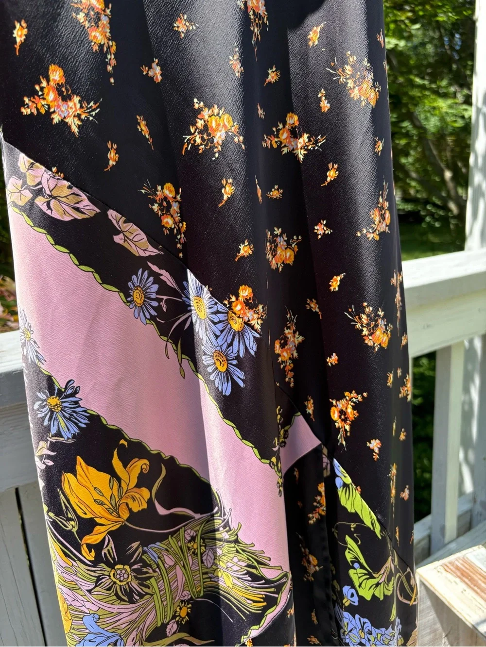 Urban Outfitters Black Floral Slip Dress with Pink Diagonal Panel